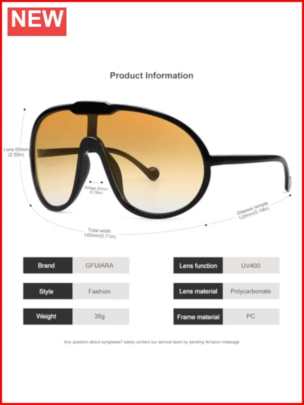 Oversized Shield Sunglasses UV400 Protection Plastic Frame